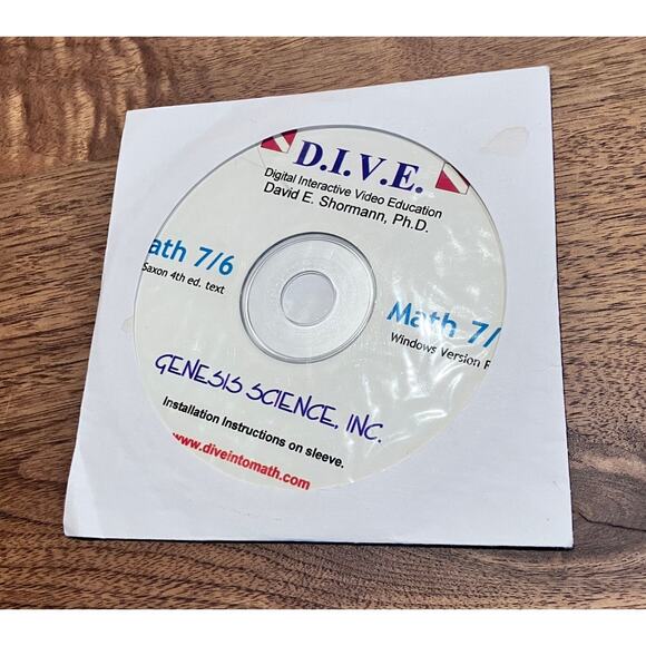 DIVE Math 7/6 Homeschool DVD by David Shormann Saxon 4th Ed Genesis Science - Picture 1 of 3